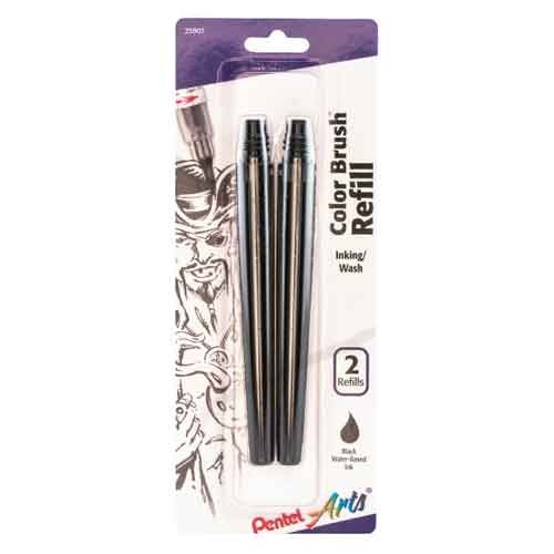 Pentel Arts Color Brush Refills, Black Ink, 2 Pack
