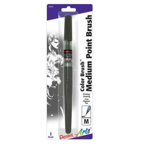 Pentel Arts Color Brush with Pigment Ink, Gray Ink, 1 Pack