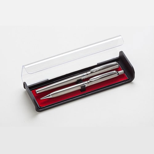 Libretto 0.7mm EnerGel Pen, and 0.5mm Pencil Set, w/ Gift Box, Silver Barrels, Black Ink