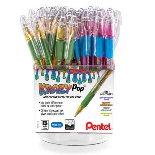 Krazy Pop Metallic Gel Pens Spinner Display, 1.0mm, Assorted, 48 Count