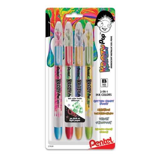 Krazy Pop Metallic Gel Pens, 1.0mm, Assorted, 4 Count