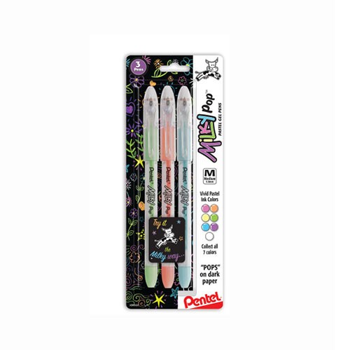 Milky  Pop Pastel Gel Pen, (0.8mm) Medium, Asst Ink (K/F/S) - 3 Pack