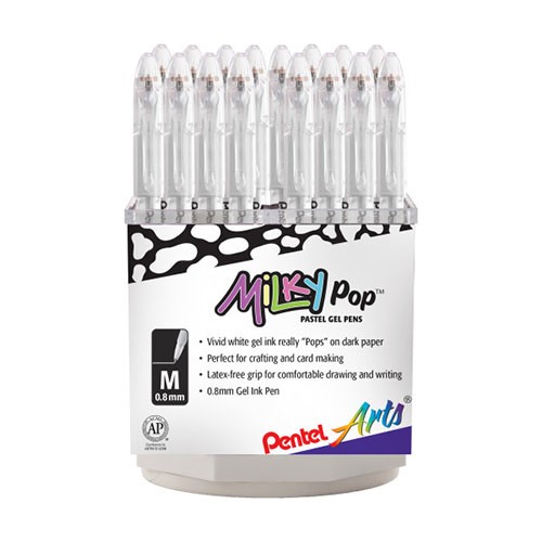 Pentel Arts Milky Pop Pastel Gel Pen (0.8mm) White Ink, Open Stock Spinner Display - 60 Pieces