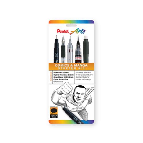 Pentel Arts Comic & Manga Starter Kit, Plastic-Free 5 Pack