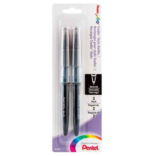 Pentel Arts Tradio Stylo Sketch Pen Refill, Black Ink, 2 Pack