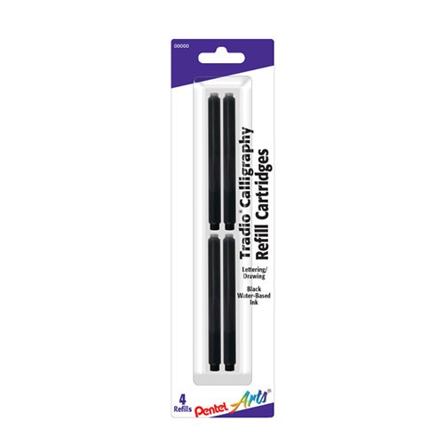 Pentel Arts Tradio Calligraphy Black Ink Refills, Black Ink, 4 Pack