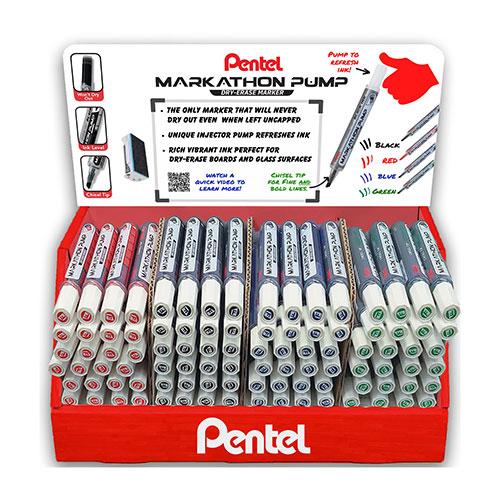 Markathon Pump Dry Erase Marker, Chisel Tip, Asstd. Ink (24)A,(24)B,(24)C,(24)D - 96 pcs OS Display