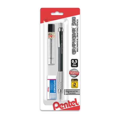 GraphGear 500 Automatic Drafting Pencil (0.5mm), Black Barrel with Lead & Small Block Eraser