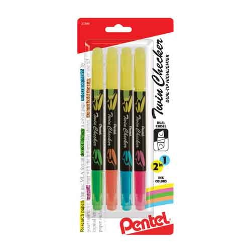 Twin Checker Highlighters, Assorted, 4 Count