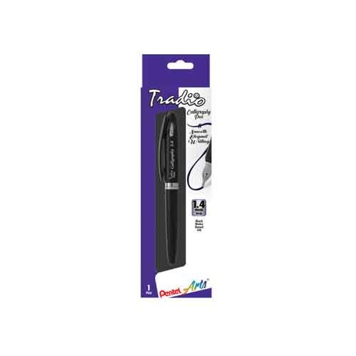 Pentel Arts Tradio Calligraphy Pen, Water-Based Ink, 1.4mm, Black Barrel/Ink, in Hanging Box