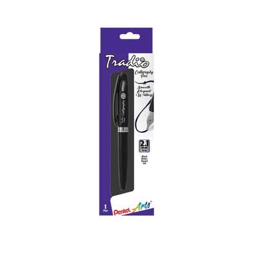 Pentel Arts Tradio Calligraphy Pen, Water-Based Ink, 2.1mm, Black Barrel/Ink, in Hanging Box