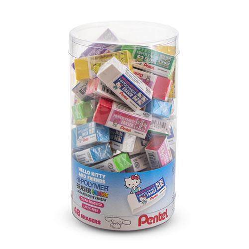 Hi-Polymer Eraser Colors, Hello Kitty & Friends, Small Assorted Colors Block Eraser, Canister Display - 48 Pieces