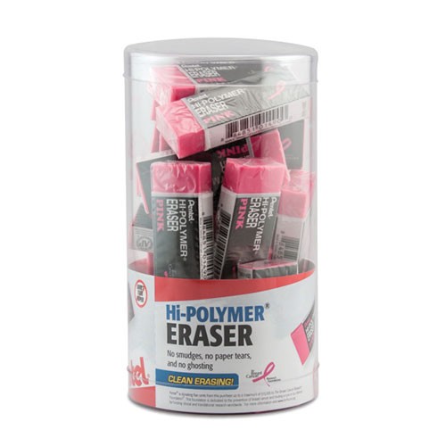 PINK BCA Hi-Polymer Eraser, Large Pink Block Eraser, Canister Display - 24 Pieces