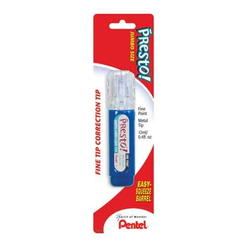 Presto! Jumbo Correction Pen Fine Point, Metal Tip 12 ml/0.4 fl.oz, Carded