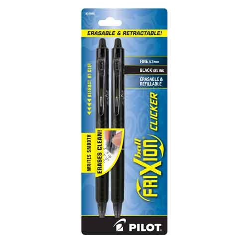 FriXion Clicker Erasable Gel Pen, Black, 2 Count