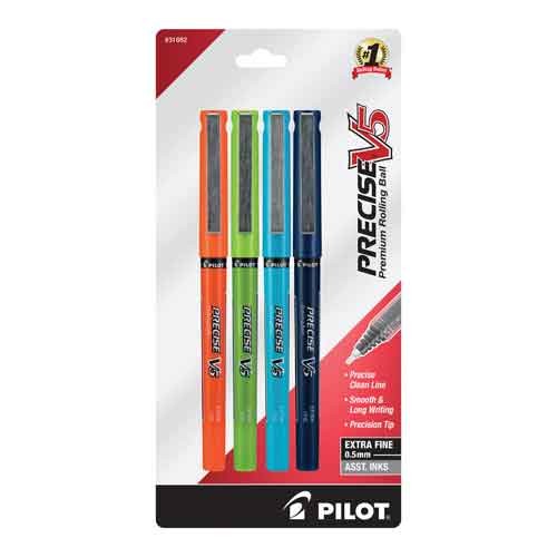 Precise V5 X-Extra Fine, 4 Pack, Orange, Lime, Turquoise, Navy