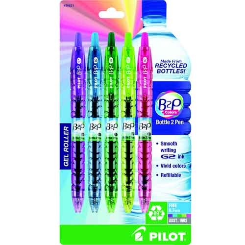 B2P Bottle 2 Pen Colors Gel Rollers, Assorted Colors, 5 Count