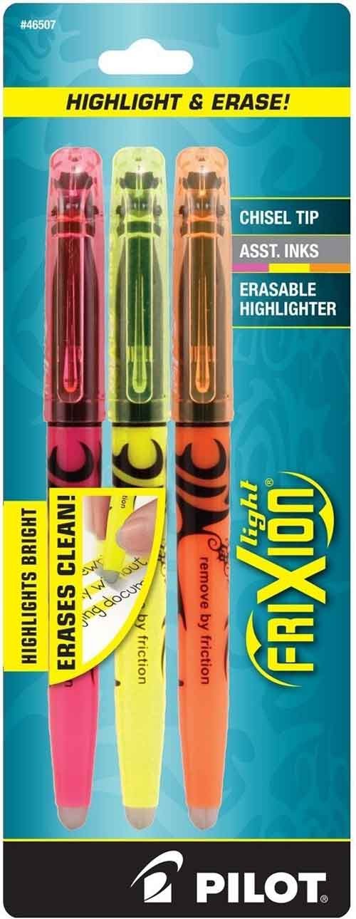FriXion Light Erasable Highlighter, Chisel Point, 3 Count, Assorted
