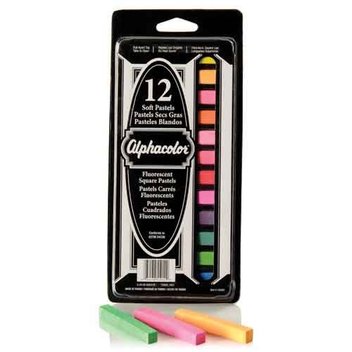 Alphacolor® Soft Square Pastels, Fluorescent Assortment, 12 Colors