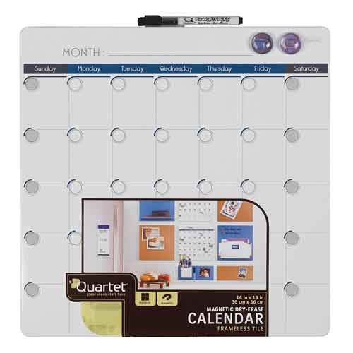 Magnetic Dry-Erase Calendar Tile, 14 x 14 Inches, 1-Month Design, Frameless, White