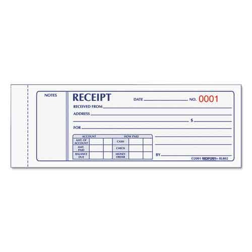 Money Receipt Book, 3 Part, 50 Sets, 2-3/4" x 7"