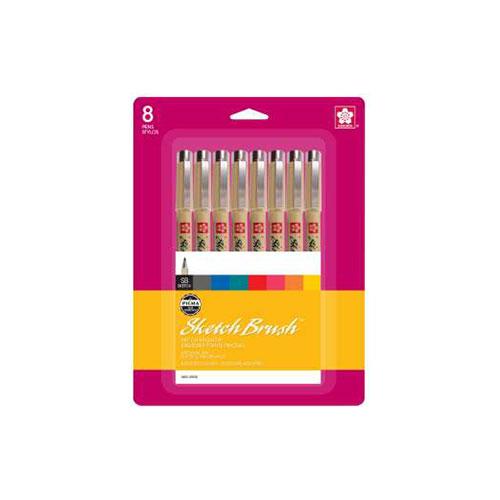 Pigma Micron Sketch Brush, Assorted, 8 Count