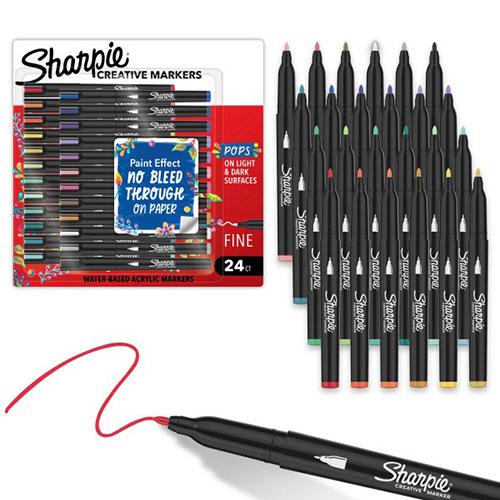 Sharpie Creative Markers Variety Pack, Water-Based Acrylic Paint Markers, Fine Tip, Assorted, 24 Count