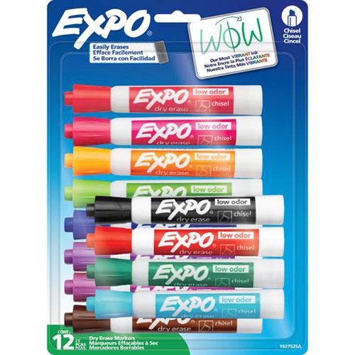 EXPO Dry Erase Markers, Low Odor Ink, Assorted Colors, Chisel Tip, 12 Count