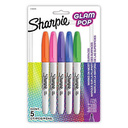 Sharpie Fine Point Marker, Glam-Pop, Assorted, 5 Count