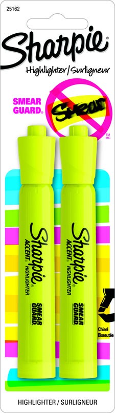 Sharpie Tank Highlighters, Chisel Tip, Fluorescent Yellow 2 Count