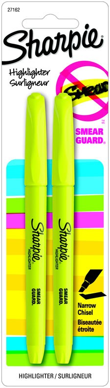Sharpie Pocket Highlighters, Fluorescent Yellow, 2 Count
