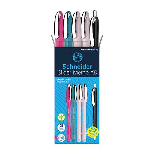Slider Memo + Rave, SPECIAL EDITION Promo Pack, Ballpoint Pens, 5-Piece Assortment (x2 Pearl, Power Pink, Teal, Black), Blue Ink, XB