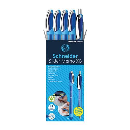 Slider Memo + Rave, Promo Pack, Ballpoint Pens, Light Blue Barrel, 5-Piece Assortment (x4 Memo, x1 Rave), Blue Ink, XB