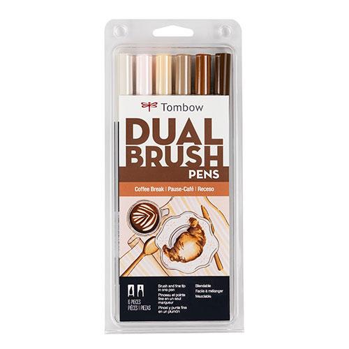 DUAL BRUSH PEN SET 6CT COFFEE
