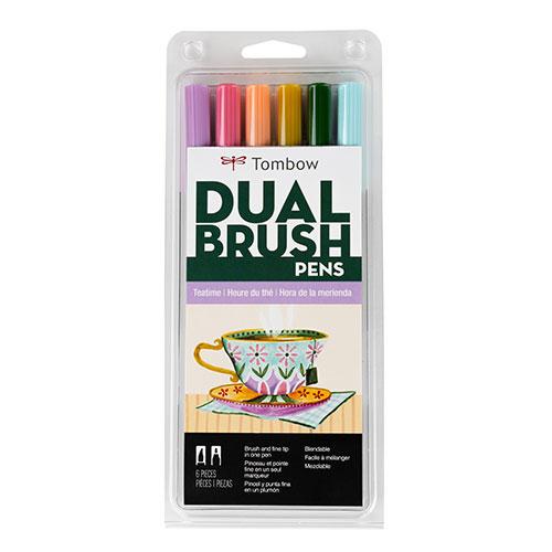 DUAL BRUSH PEN SET 6CT TEATIME