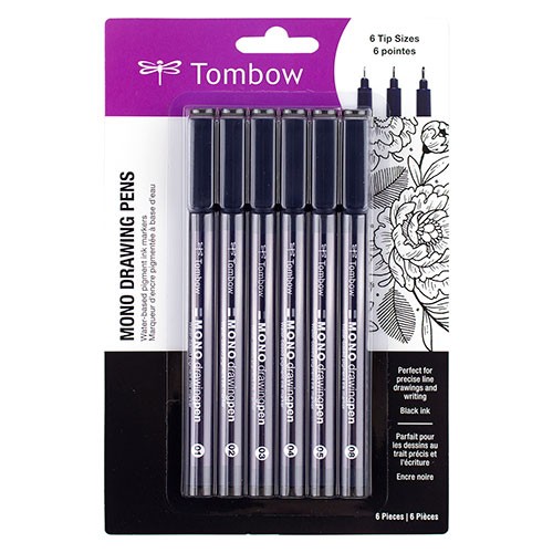 MONO Drawing Pens, Assorted Nibs, Black, 6 Count