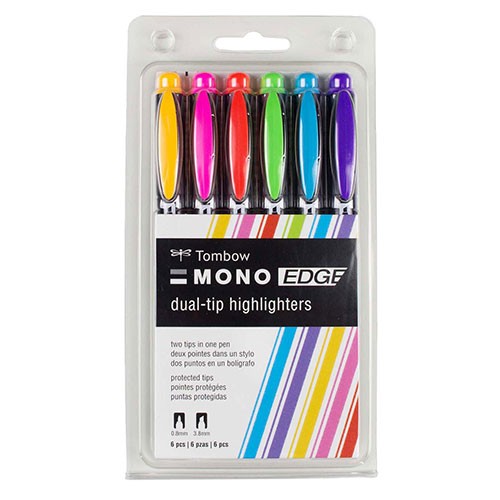 MONO Edge Highlighters, Dual-Tip, Assorted, 6 Count