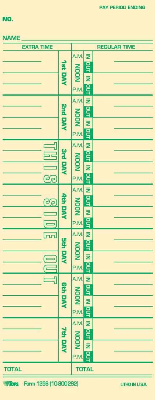 Weekly Time Cards, One Sided, 3 1/2" x 9", Replaces Acroprint/IBM/Lathem/Simplex/Cincinnati card #M-33.