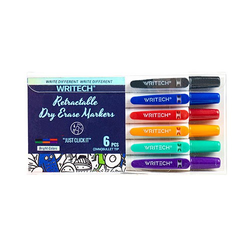 Retractable Refillable Dry Erase Marker Set, Assorted, 6 Count