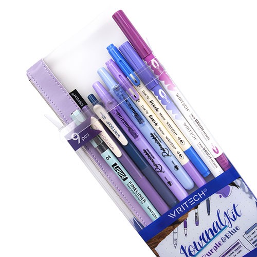 Journal Kit, Pouch + 9 Pens, Purple/Blue