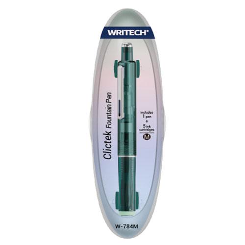 Clictek Retractable Fountain Pen, Medium, Green