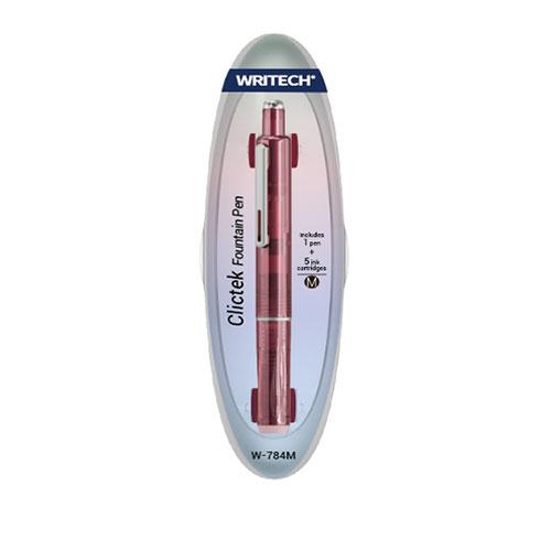 Clictek Retractable Fountain Pen, Medium, Red