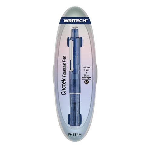 Clictek Retractable Fountain Pen, Medium, Blue