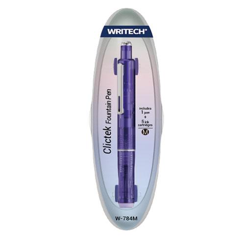 Clictek Retractable Fountain Pen, Medium, Purple