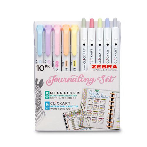 Journaling Set, Mildliner Dual-Tip Creative Highlighters and CLiCKART Markers, Assortment, 10 Count