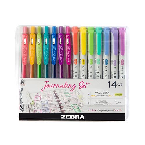 Journaling Set, Mildliner Highlighters and Sarasa Clip Gel Retractable Pens, 14 Count