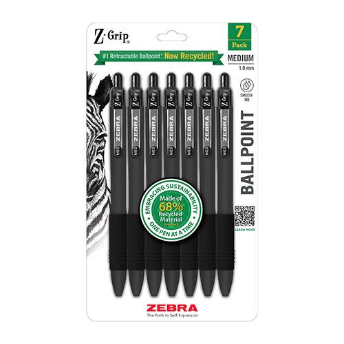 Z-Grip Recycled Retractable Ballpoint Pens, 1.0mm, Black, 7 Count