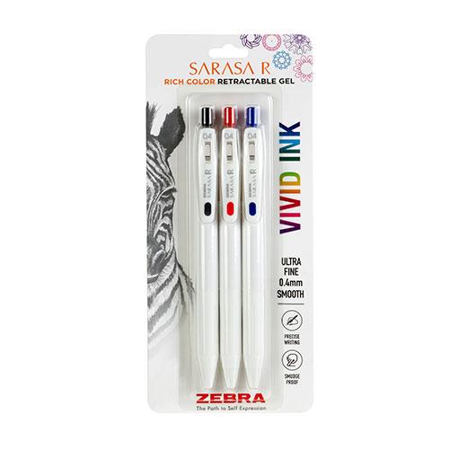 Sarasa R Retractable Gel, 0.4mm, Business, 3 Count