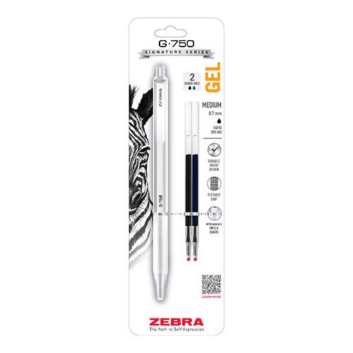G-750 Signature Series Gel Retractable Pen, White Barrel, Black Ink, 2 Bonus Refills: 1 Black, 1 Blue