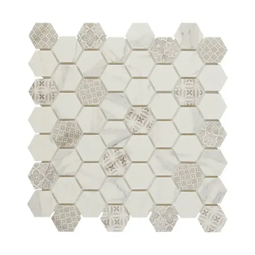 Lungarno Artisan Carrara Blend 11-1/4 in. x 11-1/4 in. Pressed 2 in. Hexagon Mosaic Tile